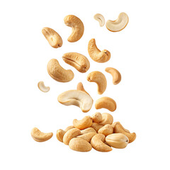 Falling cashew nuts with transparent background