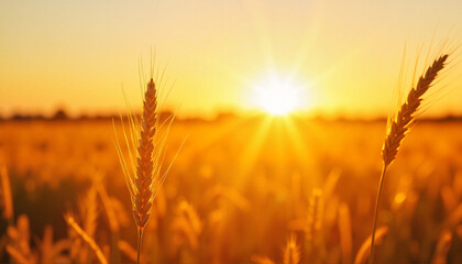 Fototapeta premium Golden wheat field swaying in the wind at sunset, symbolizing abundance, Palm Sunday