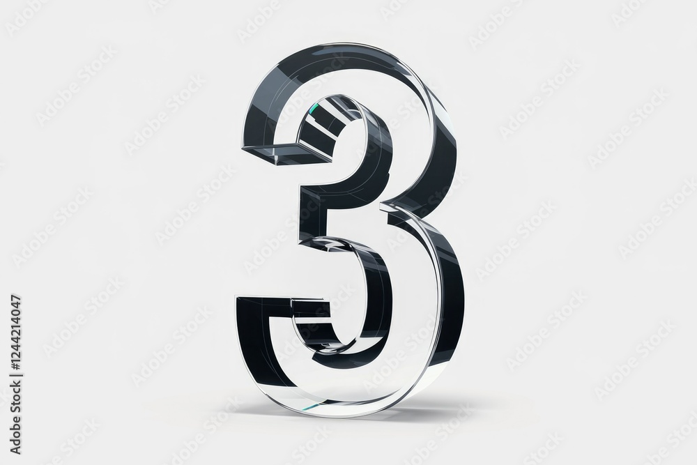 Aufkleber A 3D rendering of the number three, transparent with black inner layers.