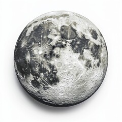 of the Moon with cratered grey surface, detailed textures, and soft shadow effects on a white background