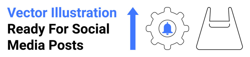 Notification gear, upward arrow, and shopping bag represent growth, settings, and ecommerce. Ideal for marketing, workflow, organization, updates online shopping business strategy flat landing