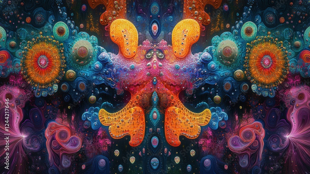 Poster abstract colorful fractal design with organic shapes and vibrant patterns.