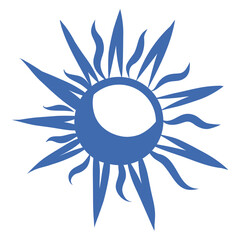 Blue Sun doodle illustration, hand drawn boho stylized celestial body