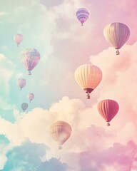 Obraz premium Colorful hot air balloons in pastel sky.