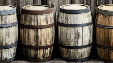 Fototapeta premium Timeless Wooden Barrels: A Legacy of Liquid Preservation