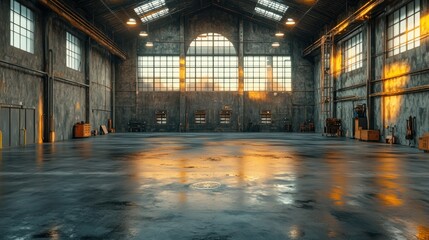 Empty industrial warehouse sunset photoshoot location