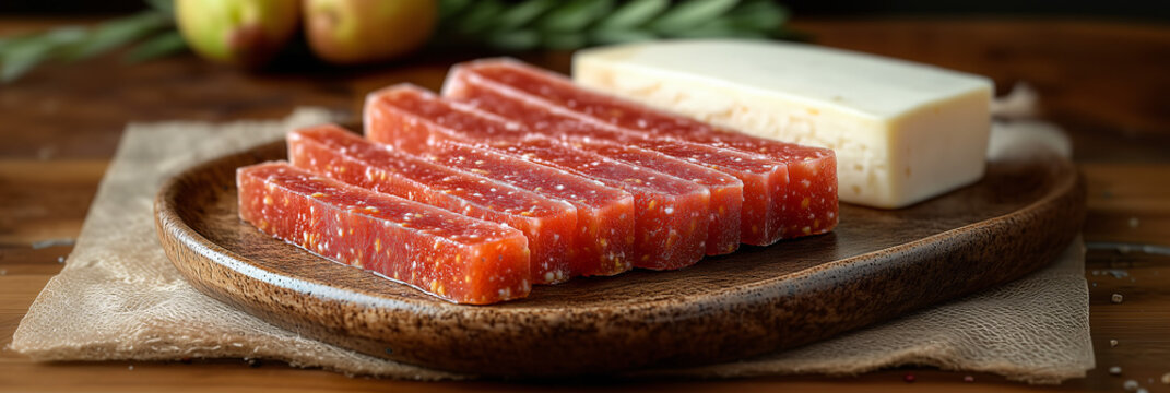 Guava jam with sliced white ​​cheese on the table. Romeo e Julieta, a typical Brazilian sweet.