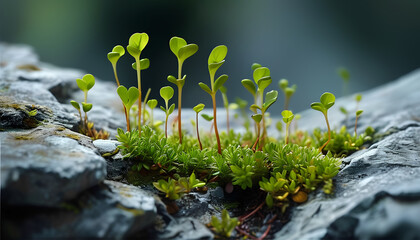 a close up of a plant growing on a rock