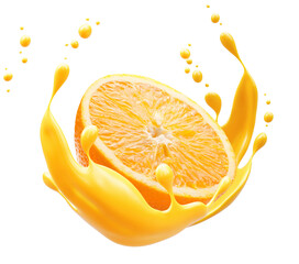 oranges in juice splash isolated on a white background