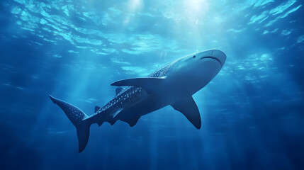 Obraz premium Giant Shark Powerfully Navigating the Ocean Depths 