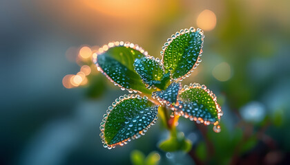a close up of a leaf with water droplets