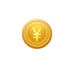 Yen gold coin isolated on transparent background, png image 