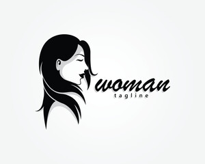 creative beauty logo, woman with long black hair logo for hair salon, hair treatment, spa, beauty salon, boutique, and others logo template