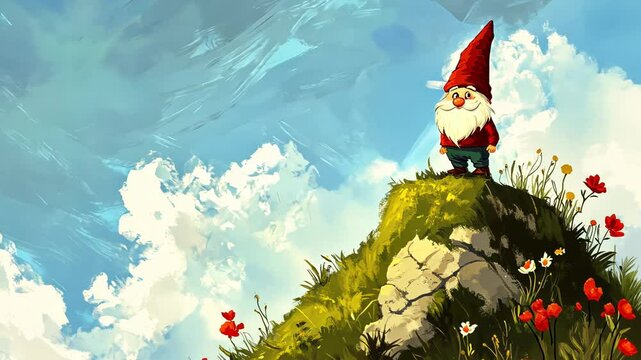 Winter Gnome by Christmas Tree in Snowy Forest Vector Illustration