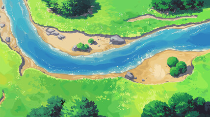 River Landscape Top View Illustration