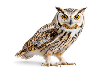 Obraz premium Owl is sitting isolated on white background 