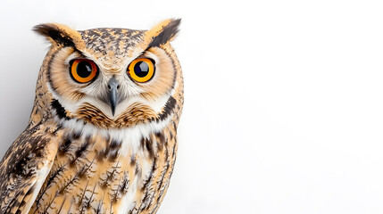 Obraz premium Owl is sitting isolated on white background 