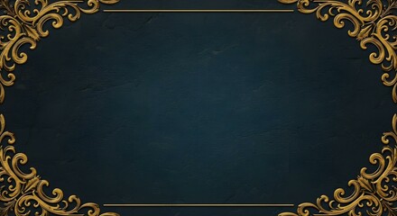 Un fondo azul oscuro texturizado con intrincados diseños florales dorados y remolinos en las esquinas