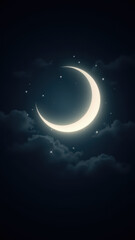 Obraz premium A serene Islamic-themed moonlit night scene with a crescent moon.