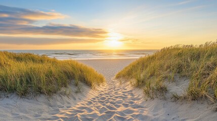 Serene Sunset Beach Scene: A Pathway to Tranquility