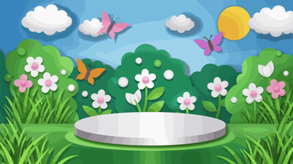 Paper-Cut Spring Scene with Butterflies and Platform