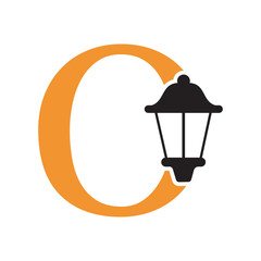 Initial Lantern Logo Combine With Letter O Vector Template