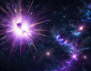 Fototapeta premium Purple and blue glittering sparks flying through the air, vibrant, energetic