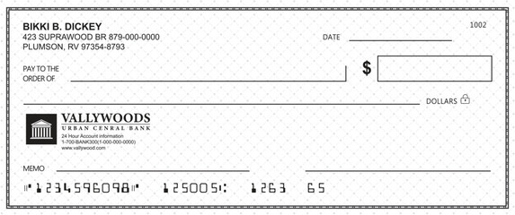 Empty money cheque. Bank check. check book template with pattern and blank fields. Currency payment coupon, US dollar check background.	
