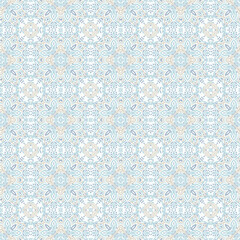 seamless pattern with delicate damask motifs. Endless background with intricate elements in soft, light blue hue against white background. Elegant lace backdrop for textile, wallpaper, wrapping