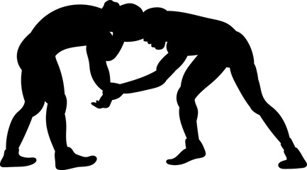 men wrestling silhouette on white background vector