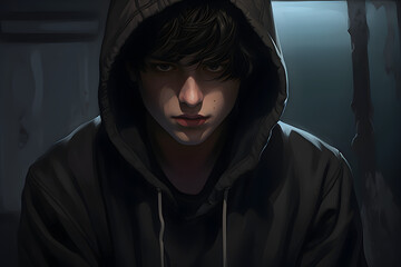 PNGA guy in a black hooded sweatshirt isolated on white background