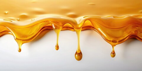 Slow dripping of slime onto a pristine white surface, creating a mesmerizing amber-colored pool, dripping, amber, slow motion