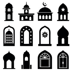 Islamic Architecture Silhouettes: Collection of Mosque Doors and Buildings