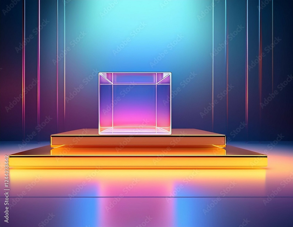 Aufkleber soft gradient background with podium showcasing a reflective cube