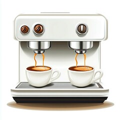 espresso coffee machine two white cups on a white background in vector style