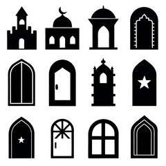 Islamic Architecture Silhouettes of Mosques, Doors, and Windows