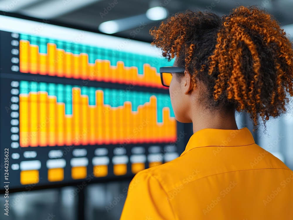 Aufkleber analyzing business data trends office environment digital display professional setting analytical in