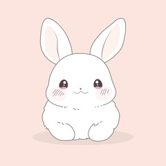 Cute bunny vector. Hand drawn outline rabbit on white background. White and pink bunny sitting on the ground. Cartoon animal. Anime style design for t-shirt. Easter day bunny.