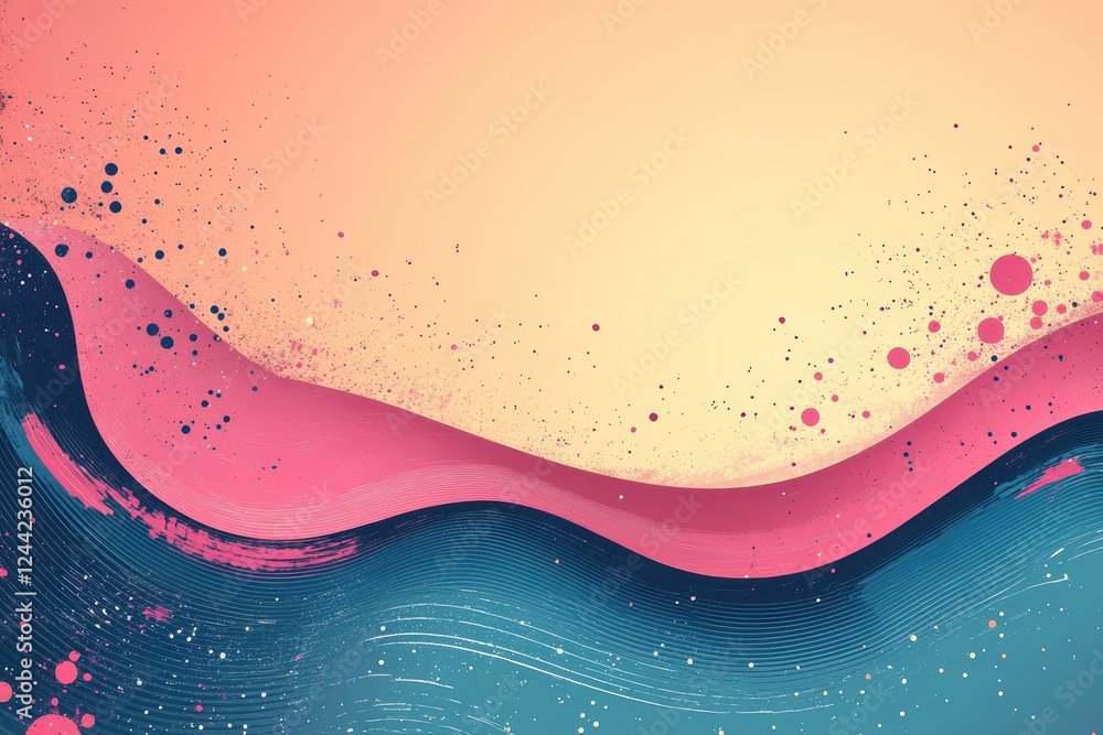 Poster abstract design featuring flowing waves and splashes of color.