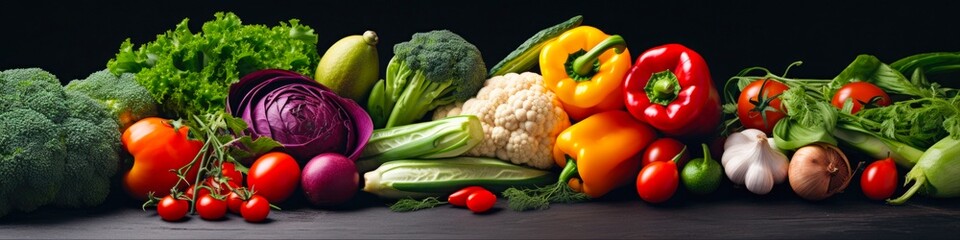Assortment of Fresh Vegetables for Healthy Eating. Raw Organic Veggies with Fruits and Leaves on a Balanced Food Background