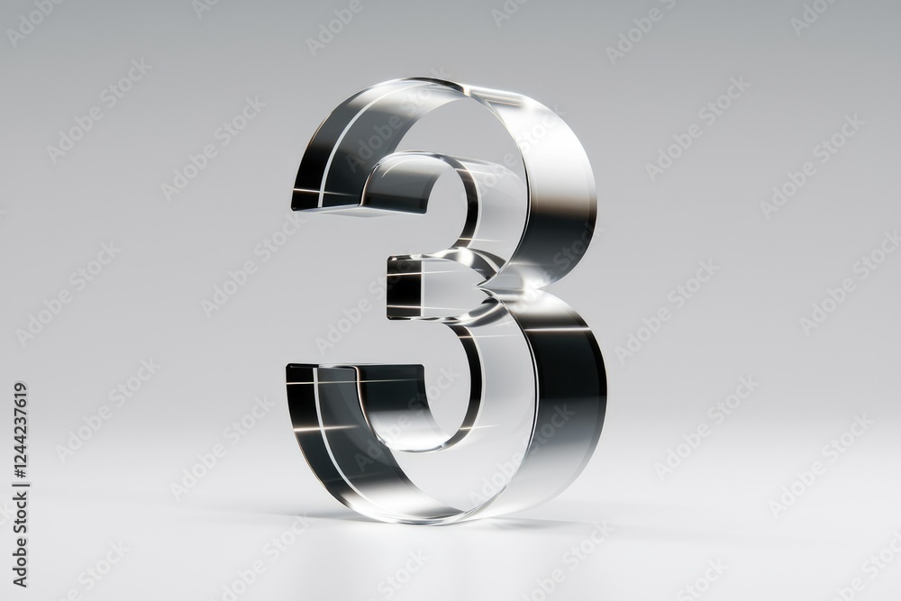 Leinwandbilder a three-dimensional glass rendering of the number three, sleek and modern.