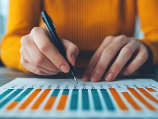 Analyzing business data trends office workspace graphical report professional environment close-up view insights