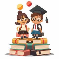 A cartoon of a boy and girl wearing glasses and a graduation cap