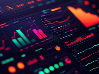 Analyzing financial trends digital dashboard data visualization tech environment close-up view business intelligence
