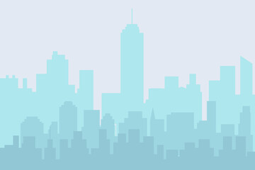 Obraz premium City skyline vector illustration. Landscape in flat style. City silhouette. Cityscape backgrounds. Daytime city skyline.