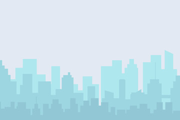 City skyline vector illustration. Landscape in flat style. City silhouette. Cityscape backgrounds. Daytime city skyline.