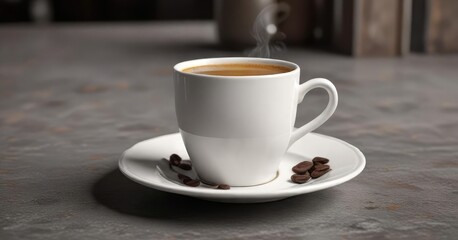 Obraz premium Porcelain cup with saucer containing freshly brewed strong espresso coffee , porcelain cup, solitude , ceramic vase