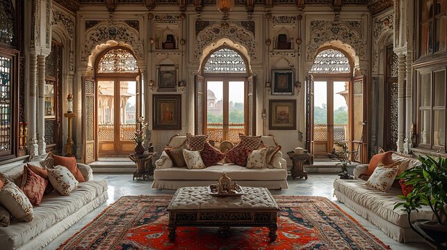 Wealthy zamindar family maintaining their status through generations with a luxurious mansion and traditional clothing showing sticky social status at the top