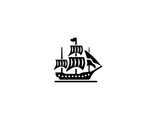 Vector illustration of a sailing ship in a minimalist style on a white background for a logo	