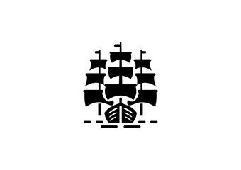 Vector illustration of a sailing ship in a minimalist style on a white background for a logo	